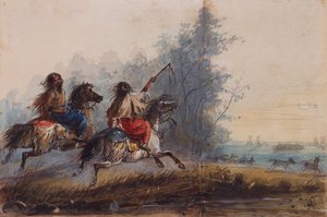 Females, Snake Tribe, Driving Horses by Alfred Jacob Miller