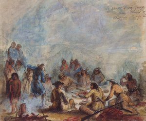 Sunrise, Trappers and Travellers at their Meals of Buffalo Hump Rib, c.1837 by Alfred Jacob Miller