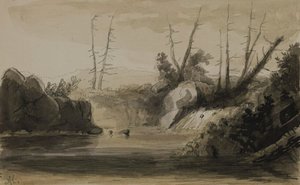 View of a Waterfall and Small Lake by Alfred Jacob Miller