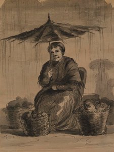 Woman Under an Umbrella in a Market by Alfred Jacob Miller