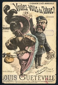 Illustration in Chanson illustree, circa 1900 - Vouvous du tabac. Louis Gueteville - Smoking, Tobacco by Alfred Le Petit