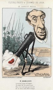 Le Bean Rouge: Caricature by Victor Schoelcher Represents in the Train of Peter a Bean (Fart) - Illustration of 16/02/1871 by Alfred Le Petit, in 