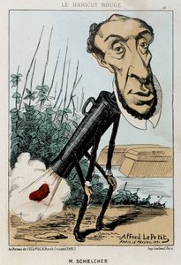Le Bean rouge: caricature of Victor Schoelcher represented in the train of Peter a bean (fart) - illustration of 16/02/1871 in 