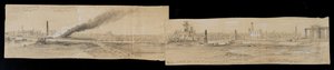 Northern district from the Erie Street Bridge, looking east, during the Chicago Fire of 1871 by Alfred Rudolph Waud