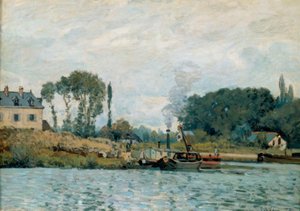Boats at the Bougival Lock by Alfred Sisley