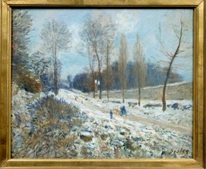 The hill of Coeur-Volant at Marly under the snow by Alfred Sisley