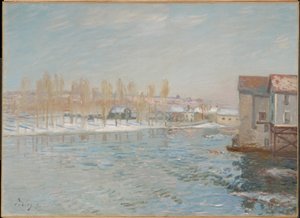 The Loing and the Mills of Moret, Snow Effect by Alfred Sisley