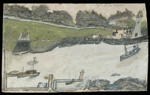 Harbour scene with castle and lighthouse
