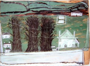 Three Trees, White House in a Landscape by Alfred Wallis