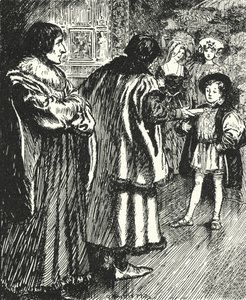 Erasmus watching Sir Thomas More presenting a poem he had written to the young Prince Henry, future King Henry VIII by Alfred Wallis Mills