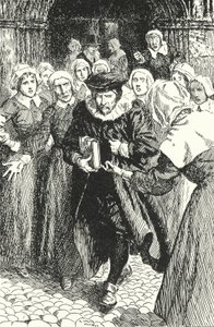 Scottish priest William Annand condemned by the women of Edinburgh for preaching from the new Prayer Book in St Giles Cathedral, 1637 by Alfred Wallis Mills