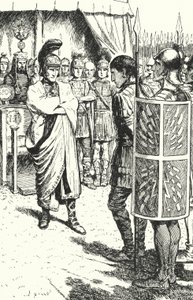 The Roman Emperor Theodosius the Great condemning Magnus Maximus to death for his part in the murder of Gratian, 388 by Alfred Wallis Mills