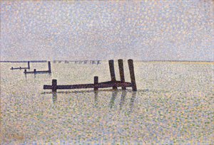 View of the Channel at Nieuport (Nieuwpoort) in Belgium - Painting by Alfred William (Willy) Finch (c.1889)