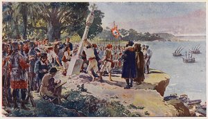 Portuguese Raising a Stone Pillar at the Mouth of the River Congo by Alfredo Roque Gameiro