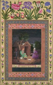 Two Old Men in Discussion Outside a Hut, Folio from the Davis Album, A.H.1085/A.D.1674-75