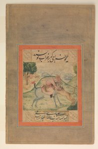 Prince Killing a Lion, Folio from the Davis Album, 17th century