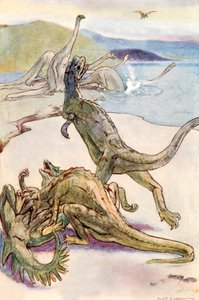 A Mesozoic Scene Showing Deinotheria by Alice Bolingbroke (after) Woodward