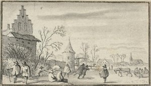 Skaters on Pond Outside Town by Allaert van Everdingen