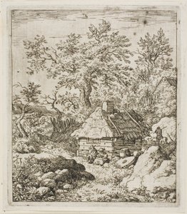 Thatched Hut among Trees and Rocks by Allaert van Everdingen