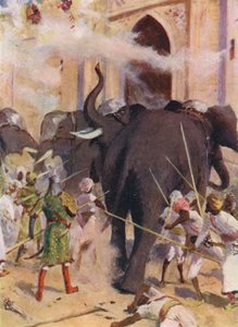War Elephants Charge the Gates of the Fort at Arcot by Allan Stewart