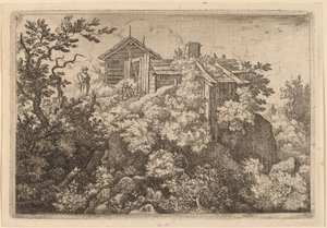 Three Cottages on a Rock by Allart van Everdingen