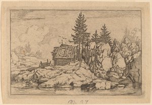 Two Fir Trees near Cottages by Allart van Everdingen