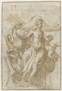 Leda or Venus (?) with bird and putti in front of a shell