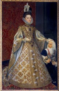 Full-length portrait of the Infanta of Spain Isabelle Clara Eugenie of Habsburg, sovereign of the Netherlands and Magdalena Ruiz by Alonso Sánchez Coello