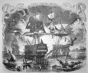 John Paul Jones, commanding the Bonhomme Richard, defeats HMS Serapis on 23rd September 1779