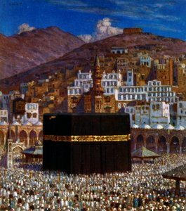 Illustration depicting Moslem pilgrims at the Kabbah in Mecca