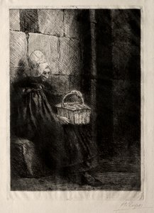 Landscape in the Vicinity of Boulogne, Called Woman with a Basket by Alphonse Legros