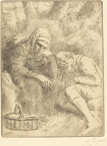 Man and Wife Seated by the Road with a Basket by Alphonse Legros