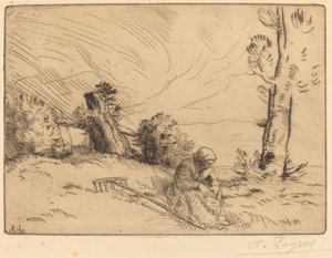 Peasant Woman Seated near a Hedge by Alphonse Legros