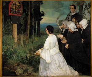 The ex-voto Women gathering in front of an ex voto by Alphonse Legros
