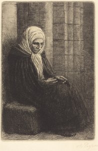 Woman Seated against a Wall, Child with His Head in Her Lap by Alphonse Legros