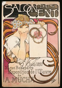 Poster advertising the exhibition of A. Mucha at the Salon des Cent