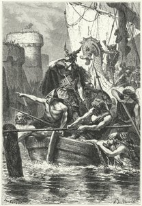 The Norman fleet attacking Paris, 885 (engraving)