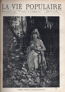 A Naked Young Woman, Standing and Covering Her Body with a Blanket, Surrounded by Vegetation and Trees by Alphonse Mucha