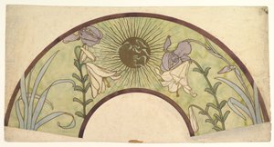 Design for a Fan with Sunburst, Lilies, and Irises, late 19th - mid 20th century