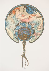 The Wind That Passes Takes Away Youth. The Fan by Alphonse Mucha