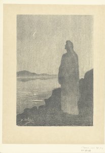 Standing Woman by the Waterside Looking at the Moon by Alphonse Osbert