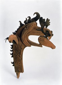 Terminal depicting a griffin holding a deer in its beak, from the Pazyryk Burial Mounds, 5th century BC