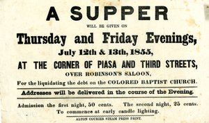 Circular advertising a supper for benefit of the Colored Baptist Church, to be held over Robinson