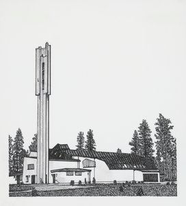 Drawing of the Church of Three Crosses by Alvar Aalto