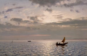 Sun sparkling sea with boats