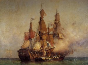 Capture of the Kent by Robert Surcouf by Ambroise Louis Garneray