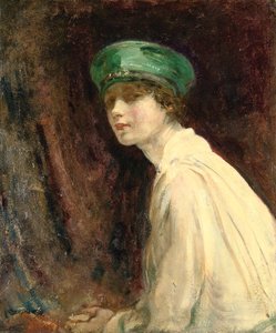 The Green Hat, a portrait of Mrs Claude Johnson, 1918