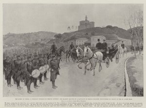 The Queen at Cimiez, a Pleasant Instance of French Courtesy, Her Majesty saluted by a Battalion of French Infantry, encountered by chance on the St Andre Road