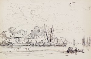 A River Scene with Barges