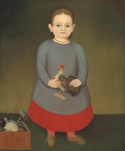 Girl with Toy Rooster by American 19th Century